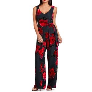 Boston Proper Black and Red Floral Burnout Jumpsuit 4